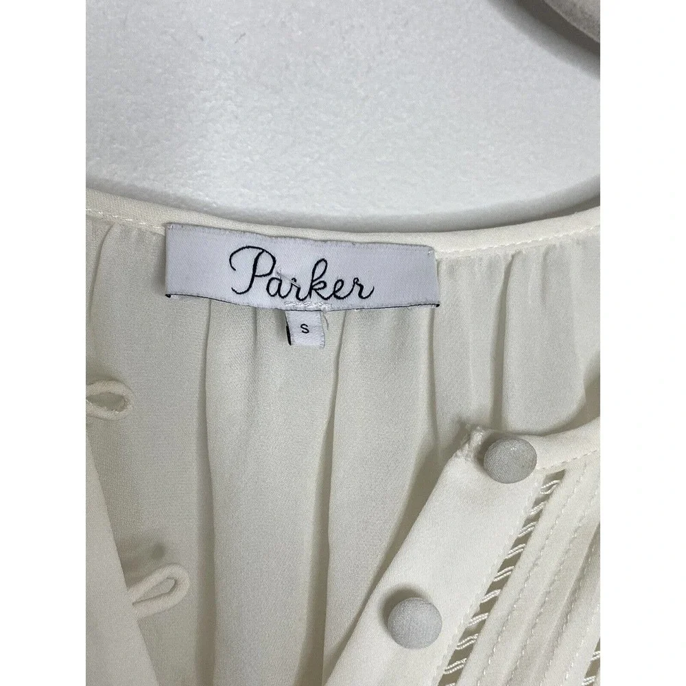 Parker Women Ivory Long Sleeve 100% Silk Button Boho Blouse Top Sz Small O1 - Picture 4 of 8